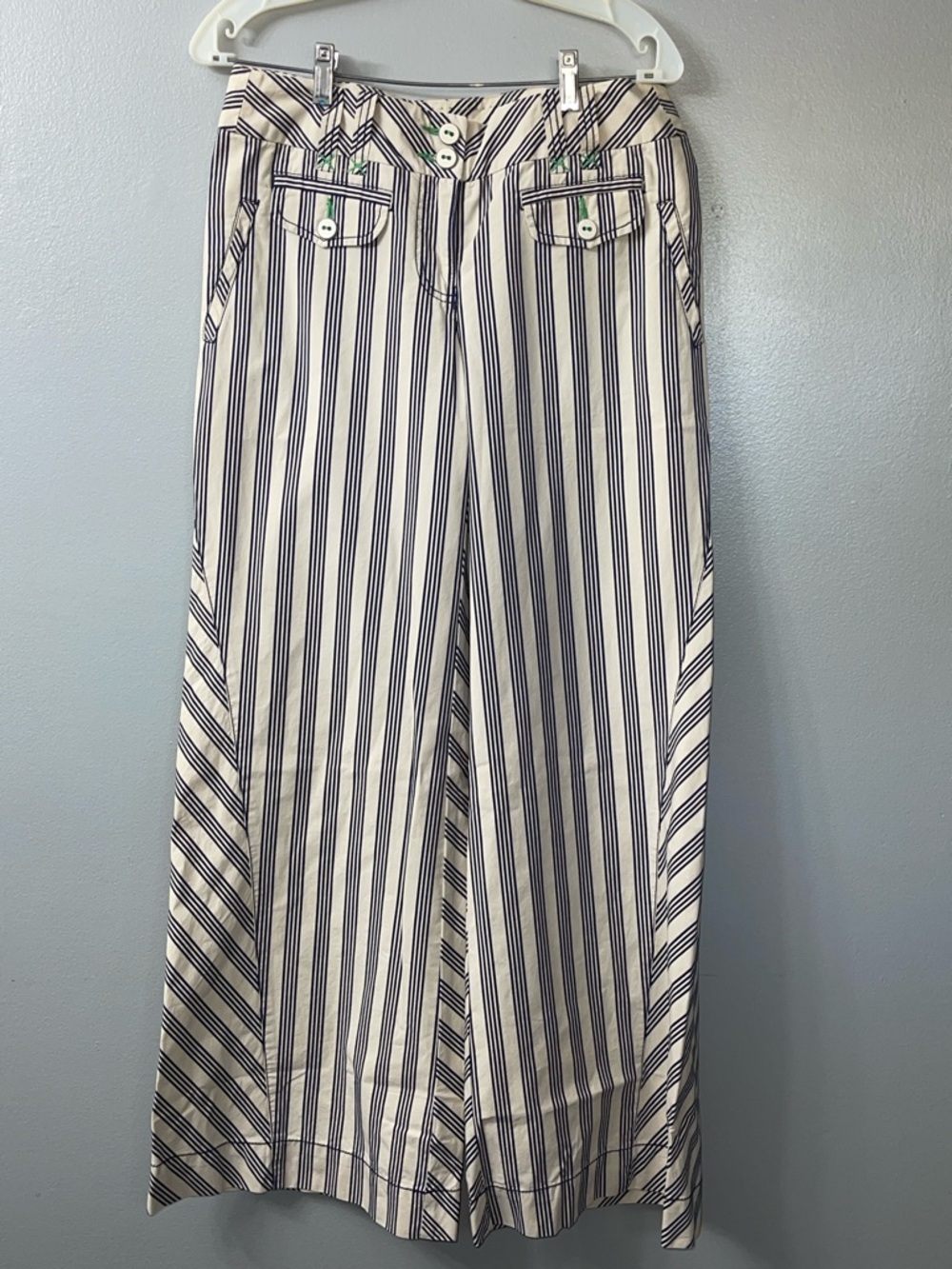 Anthropologie Navy and Cream Striped Wide-Leg Pants